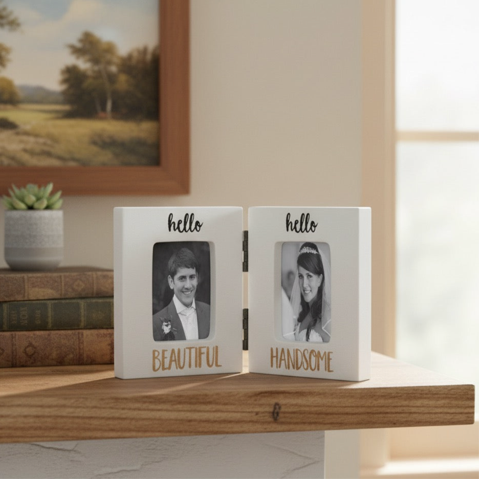 Mr & Mrs Gold Mini Double Photo Frame