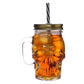 Glass Skull Jar with Metal Lid & Straw