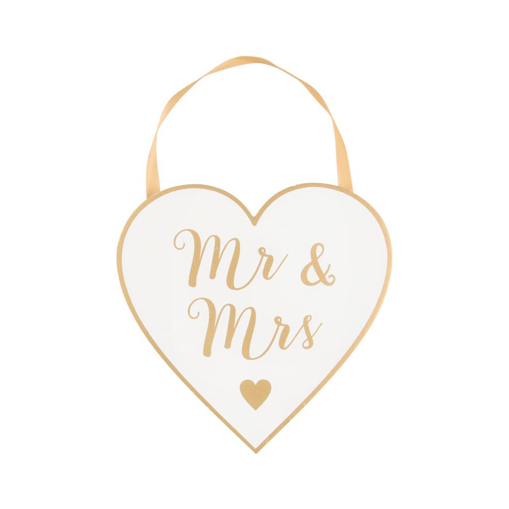 Wooden Gold Mr & Mrs Heart Plaque - Monkey Monkey Cyprus